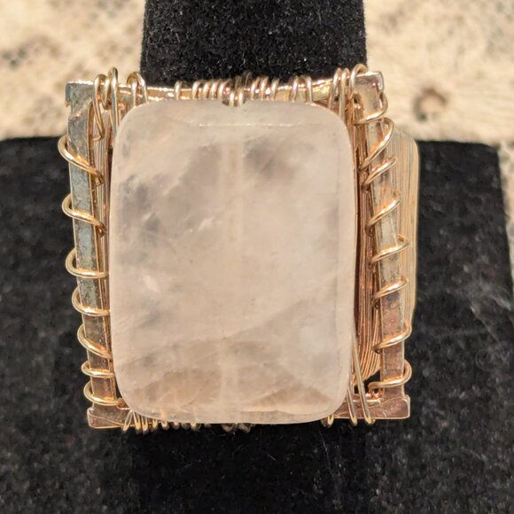 Clear-Rose Quartz Gold-Filled Domed Ring - Picture 2 of 6